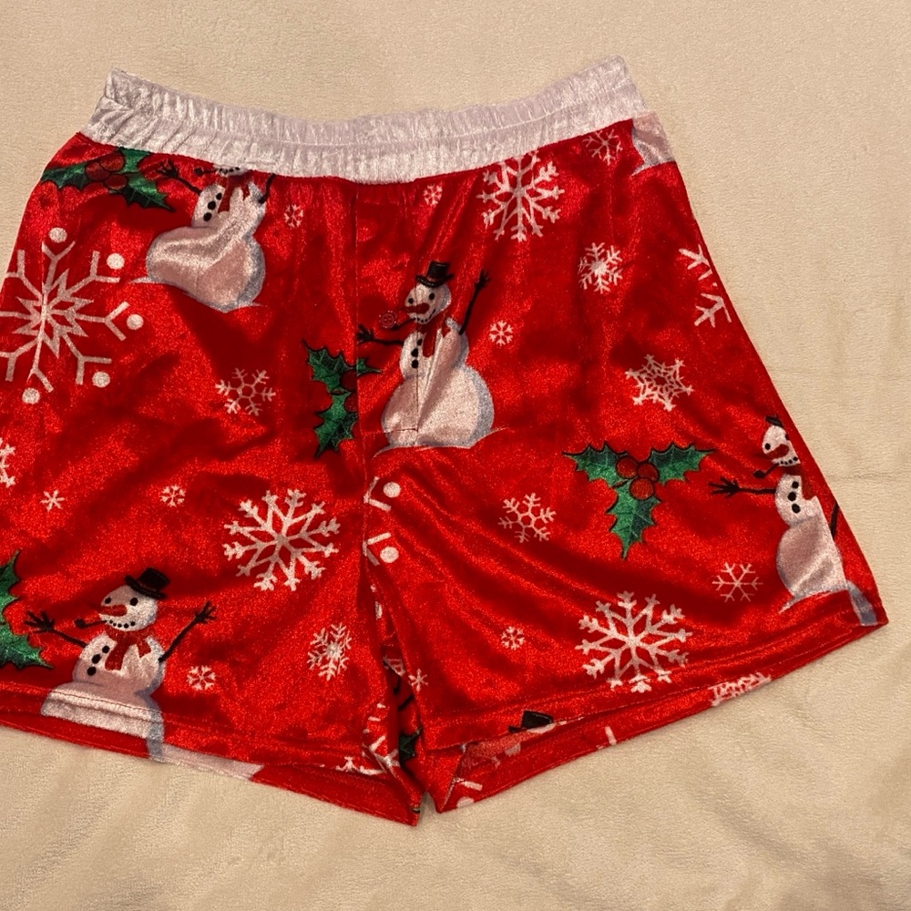 Men's Christmas Holiday Sleep Shorts Boxers Plush Lightweight Snowman Sz Medium